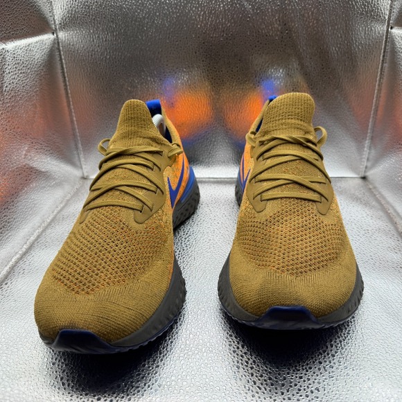 nike epic react flyknit golden beige racer blue